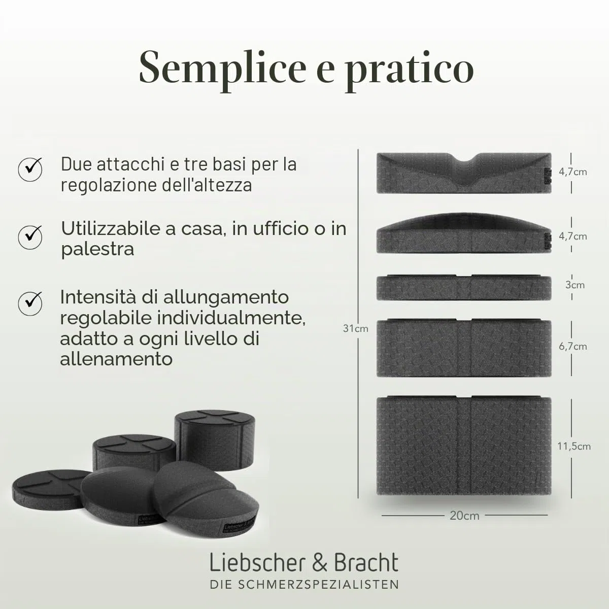 Liebscher & Bracht L'originale attrezzo per la schiena con scanalatura per la colonna vertebrale e regolabile in altezza, prodotto in Germania, per esercizi di applicazione, colore nero