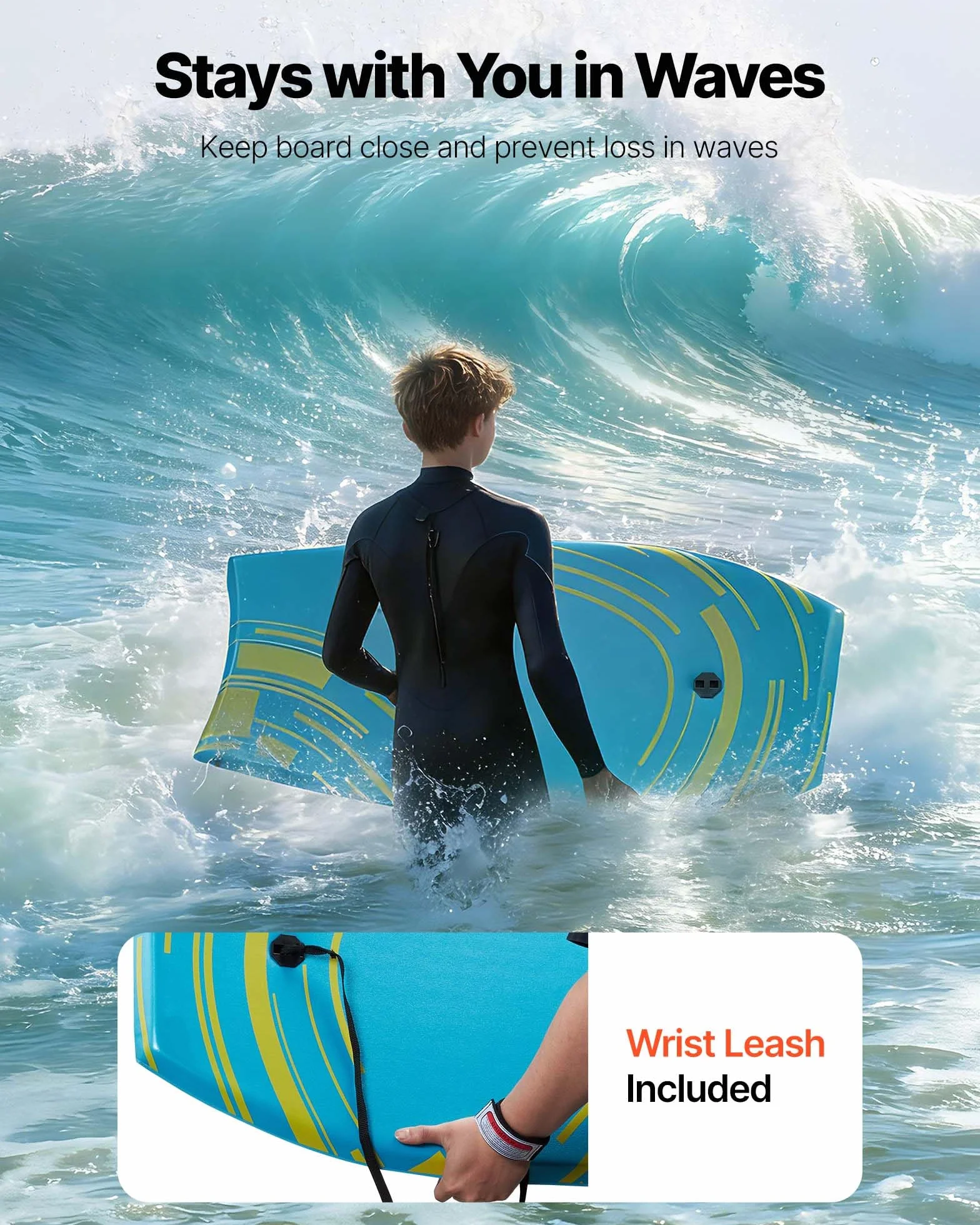 VEVOR Tavola Bodyboard 105,5 x 52 cm Tavola da Onda in IXPE HDPE in Schiuma EPS Tavolina da Surf con Laccio da Polso, Protezione UV per Principianti Carico max 82 kg, Tavolina Nuoto da Mare