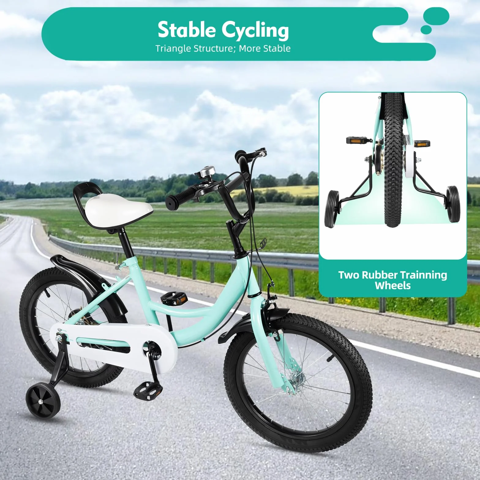 Bicicletta per bambini da 16 pollici, per bambini dai 5 agli 8 anni in su, con altezza corporea di 105 – 135 cm, regolabile in altezza, con ruote di supporto, bici da allenamento per sport e