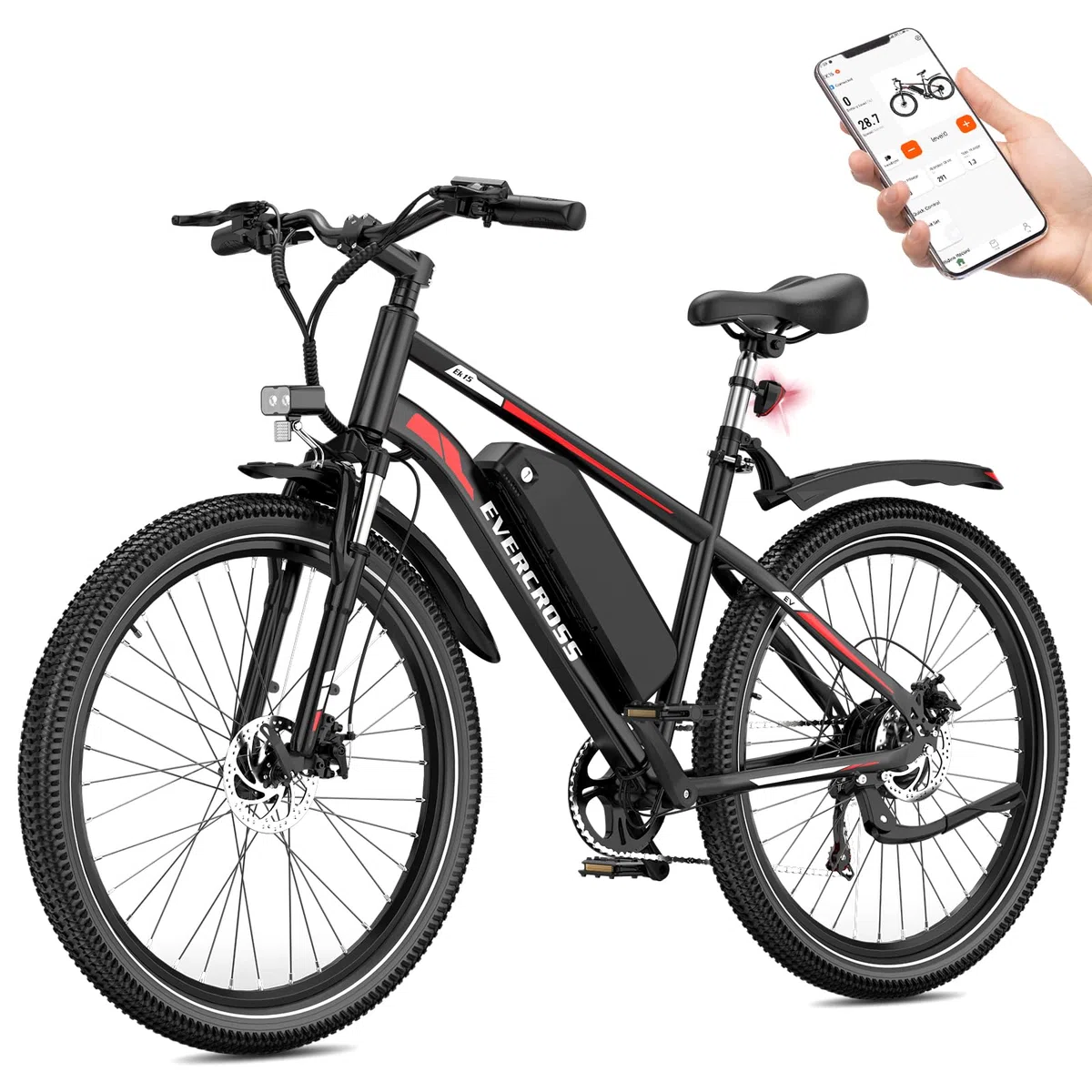 EVERCROSS EK15 Bicicletta Elettrica per Adulti, E-bike 27,5'' con Pedalata - APP, Motore 250W, Batteria 36V 13Ah, 15/20/25 km/h, Cambio a 7 Velocità, Bici Elettrica Urbane Montagna per Unisex
