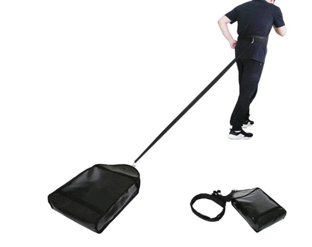 Borsa da Allenamento A Slitta,Sacco di Sabbia per Allenamento di Resistenza con Cintura in Vita E 3 Sacche di Regolazione,PVC Nero 57 * 30cm