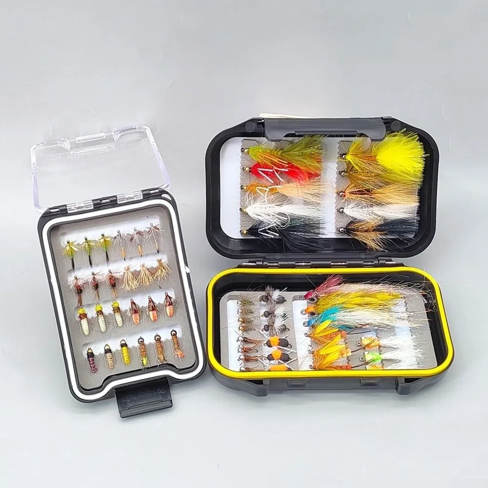 Mosche Artificiali Pesca 24pz Dry Wet Nymph Carbonio(Style B 33) | Uncini carbonio affilati, 24 misti, dry wet nymph, scatola , pesca fiume lago