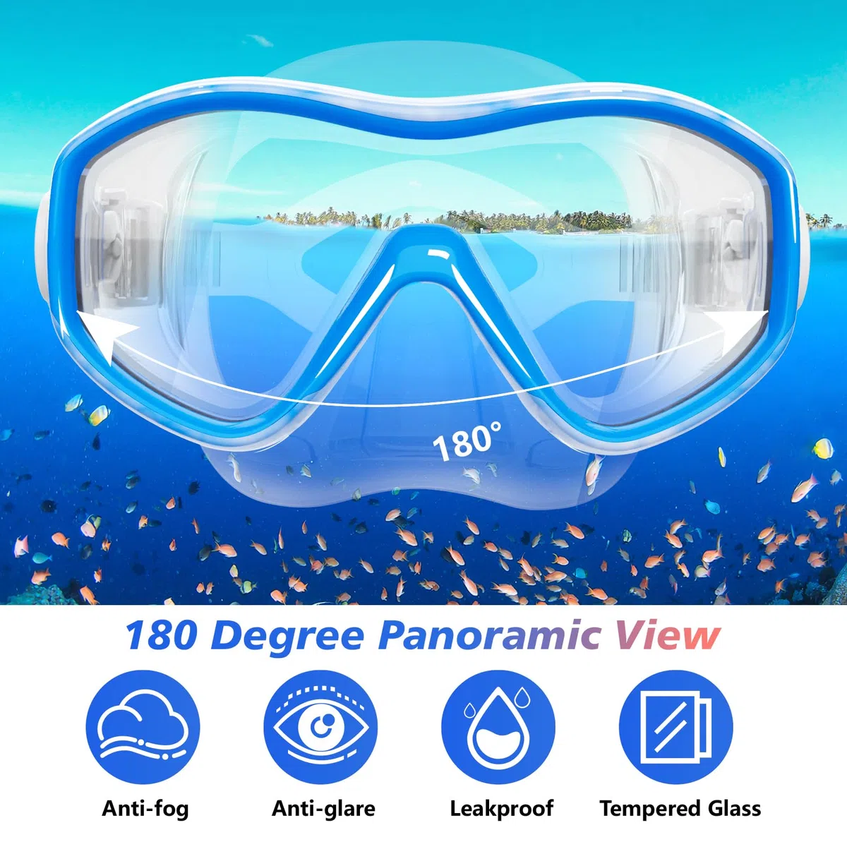 Set da snorkeling per bambini dai 5 ai 15 anni, con maschera e boccaglio, occhialini da nuoto con copertura per il naso, per bambini, ragazzi e ragazze (blu + blu)