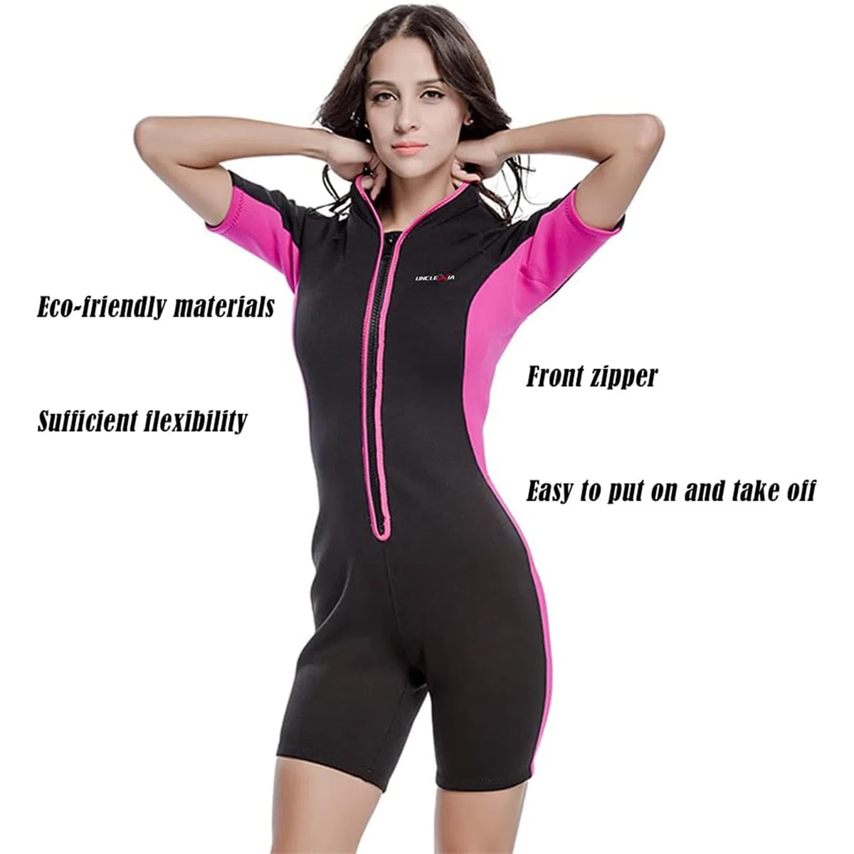 Muta da donna a maniche corte in neoprene con zip frontale, 2 mm, per surf, nuoto, snorkeling