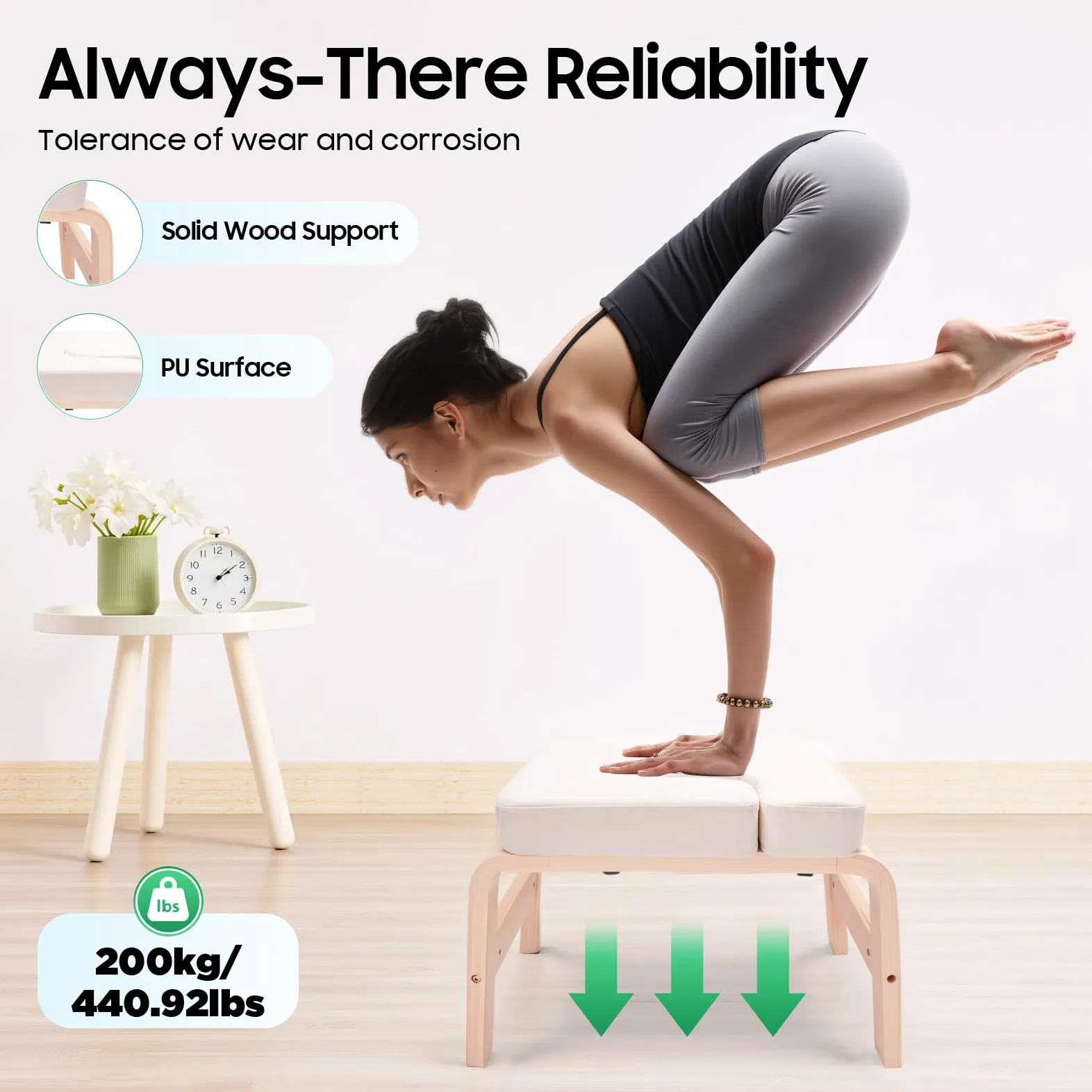 Sgabello da yoga, 200 kg, pieghevole, con blocco a T, per principianti, yoga, 64 x 36 cm, bianco