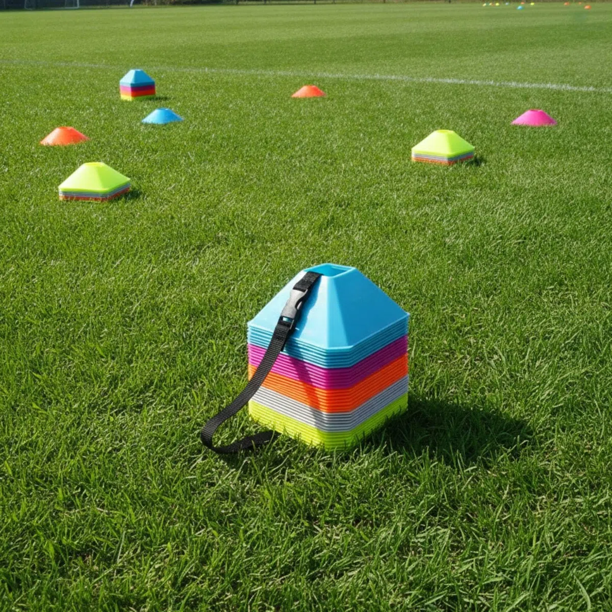 Sports Training Marker Cono Triangolare Allenamento Segnapercorso Campo Ostacolo Agilità Perimetro in Polietilene Antiurto con Supporto E Borsa Rete
