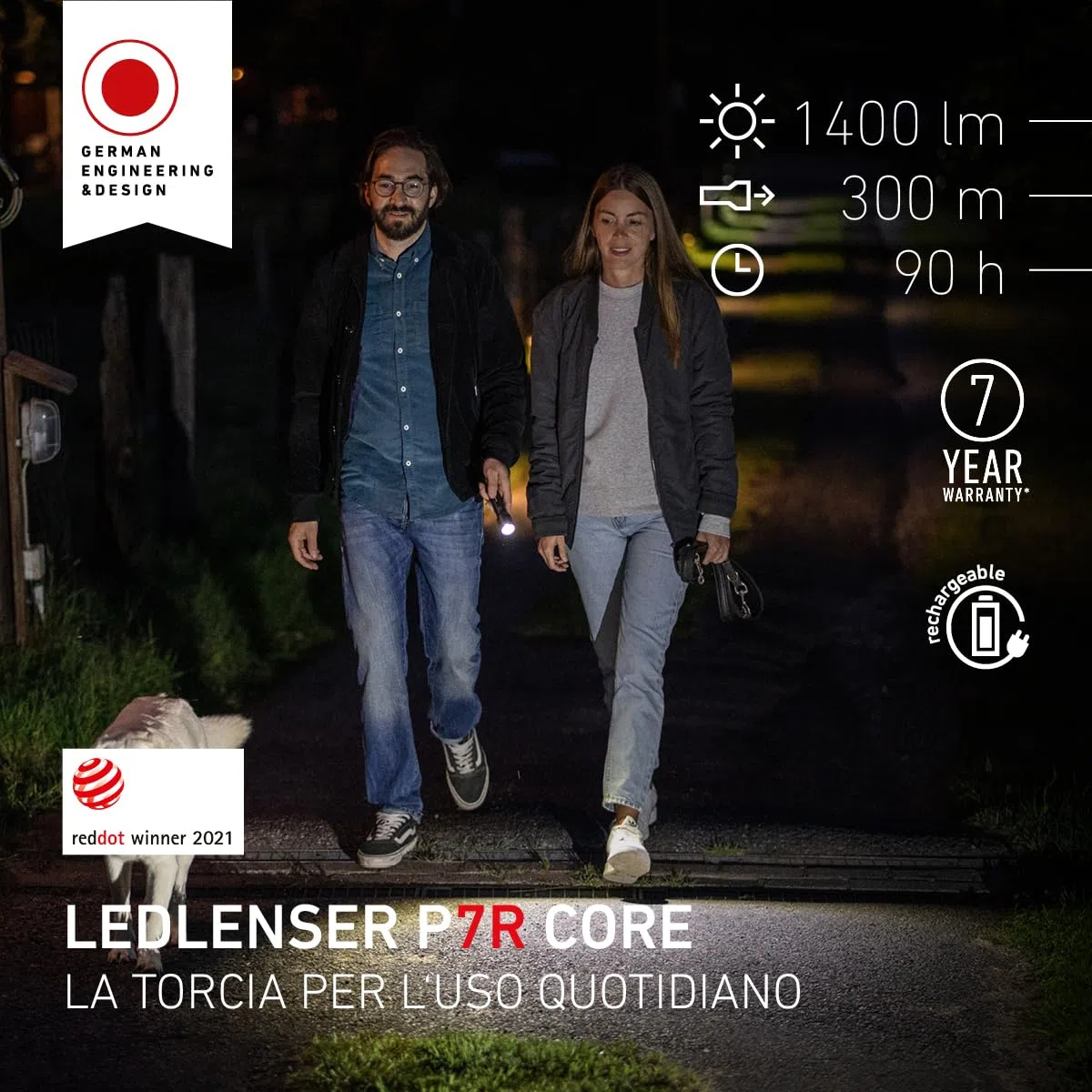 Ledlenser P7R Core Torcia Ricaricabile, 1400lm, Portata 300m, IP68 | Messa a fuoco regolabile, 202g, autonomia fino a 90h, modalità SOS e Strobo, ideale per escursioni e campeggio | 2020