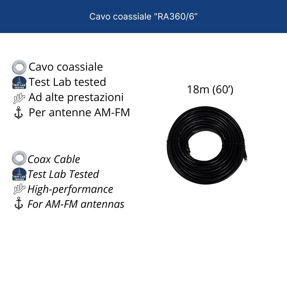 Glomex – Cavo Coassiale RG-62 Bassa Perdita 18m (93 Ohm), Modello RA360/18 – Connettori FME/Motorola Pre-Installati, Fast Fitting, Per Antenne FM Glomeasy, Per barche a vela, motore, gommoni, yacht