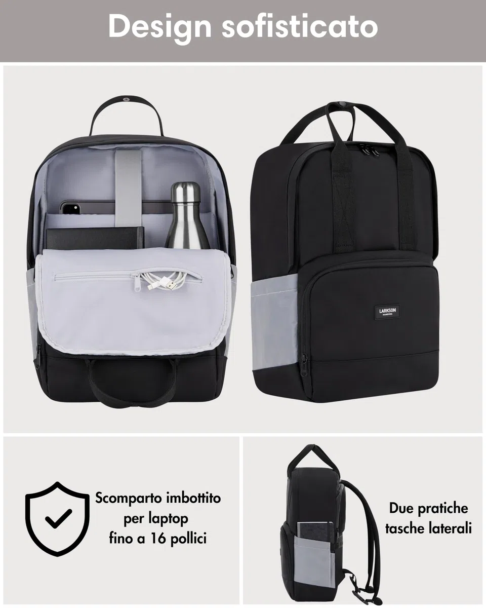 LARKSON Borsa per Bicicletta Nero Riflettente - No 6 Bike - 2 in 1 Borse Posteriori Bici Zaino Scomparto per Laptop da 16 Pollici - Accessori Cestino - Impermeabile