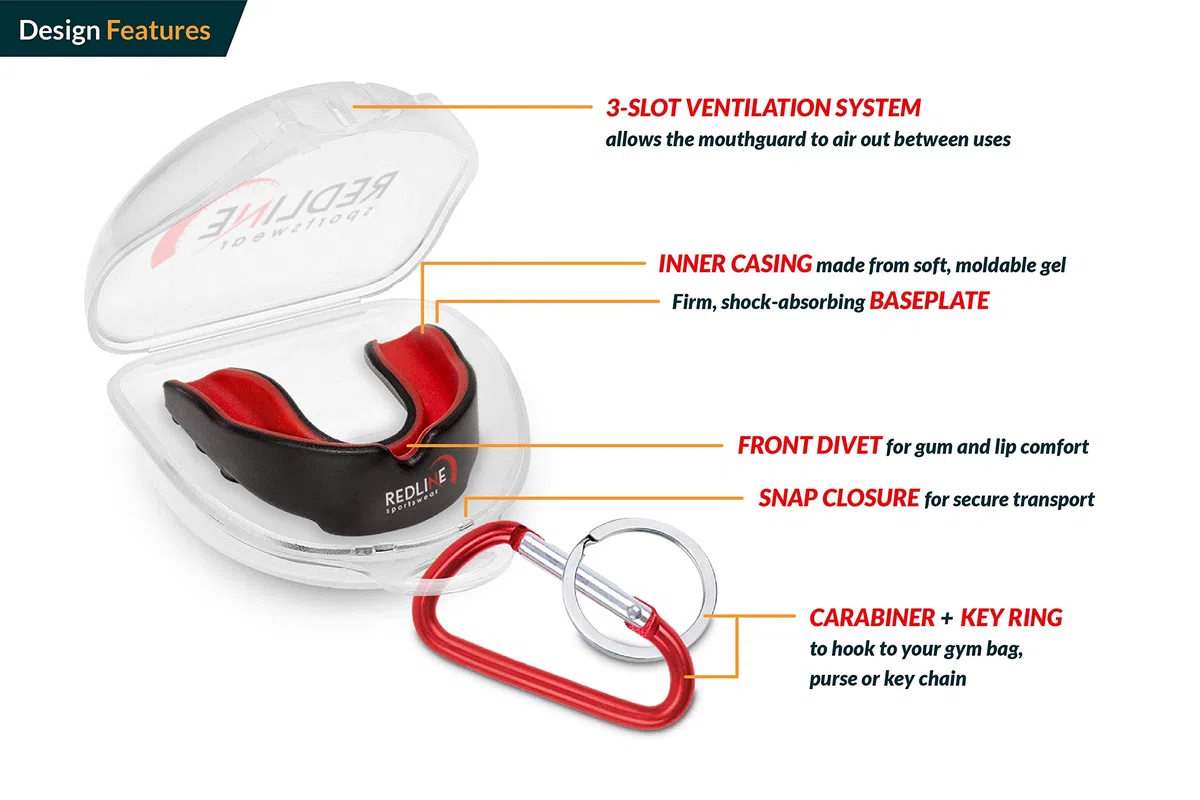 Redline Sportswear - Custom Fit Paradenti w/Vented Case - Protezione per tutti gli sport di contatto - Giallo & Nero -