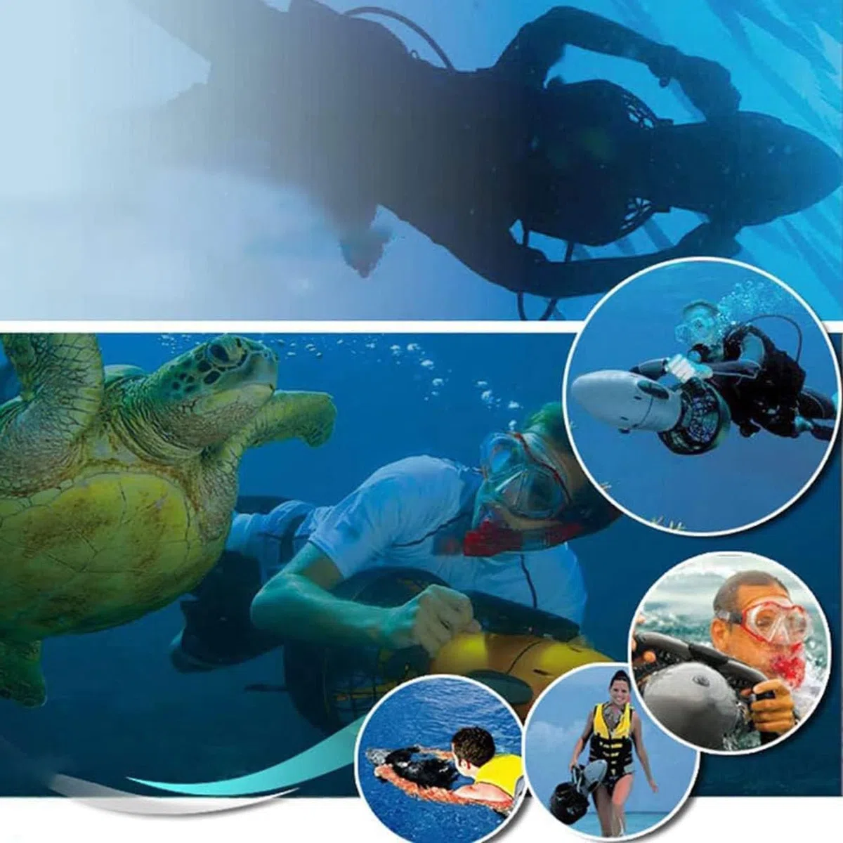 Scooter Marino subacqueo, Booster per Nuoto subacqueo con Batteria, Scooter Elettrico da 300w/500w sottomarini per la Piscina per Sport Acquatici, Immersioni e Snorkeling e Avventure Marine,500W