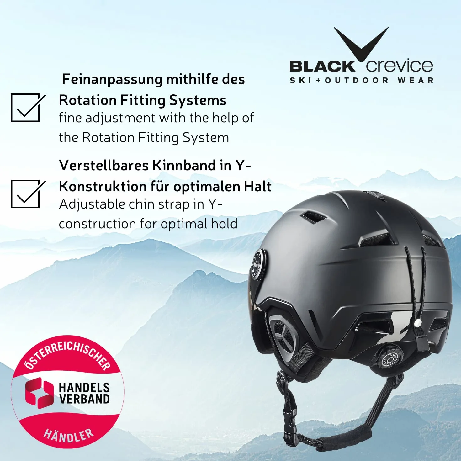 BLACK CREVICE Casco da sci Vail I Casco da sci con visiera stile pilota in diversi colori I Casco da sci per Uomo & Donna I Casco da sci in policarbonato I Casco traspirante I Regolabile