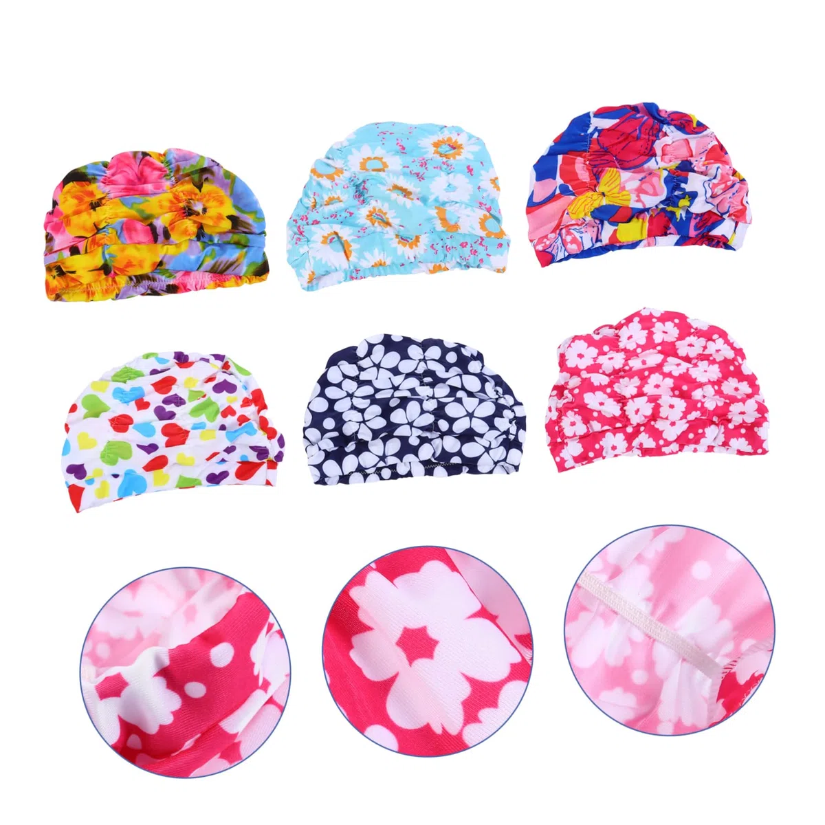 Cuffia Piscina Plissettata 6 Pezzi in Nailon per Donne | Vestibilità Elastica e Confortevole, per Chioma, Stile Fashion, Atmosfera Estiva, Pratica per Nuoto
