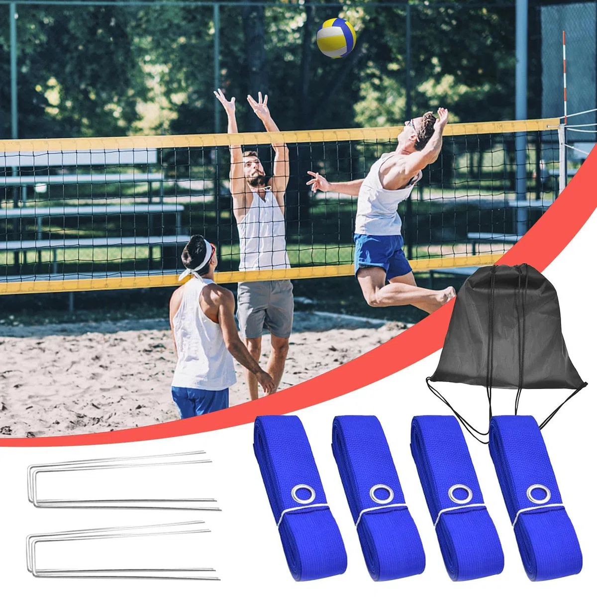 Righe da Beach Volley Set Delimitatore per Sport sulla Sabbia | Linee Portatili per Pallavolo per Campo da Giardino, Cortile, Casa, Esterni, Torneo e Competizione