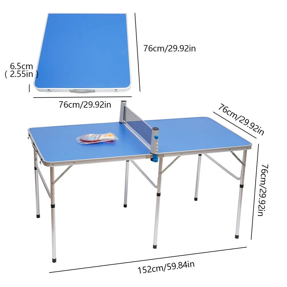 Tavolo pieghevole da tennis per interni ed esterni, con 2 cuscinetti e 3 palline, mini tavolo da ping pong per casa e giardino, 152 x 76 x 76 cm