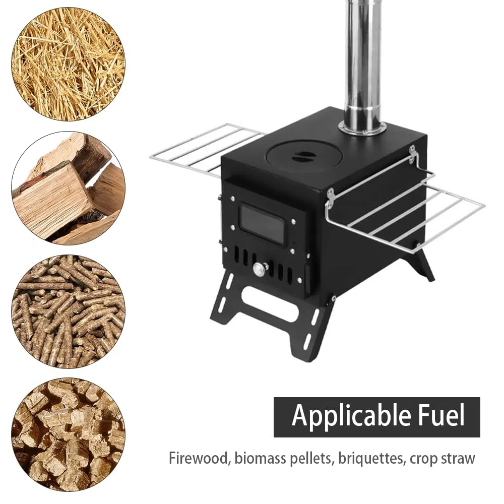 Hanzete - Stufa a legna da campeggio, in acciaio inox, pieghevole, con tenda, finestra, patio, caminetto, falò, cucina, ideale per picnic