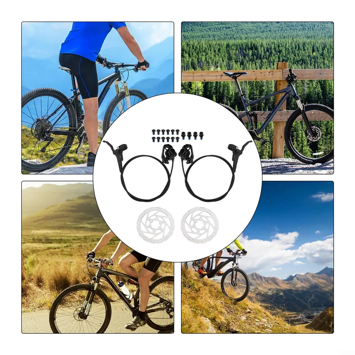 Set di freni a disco idraulici per mountain bike, con pinza a doppio pistone, anteriore 800 mm, posteriore 1600 mm, sistema di olio minerale per MTB e bici da strada (nero)