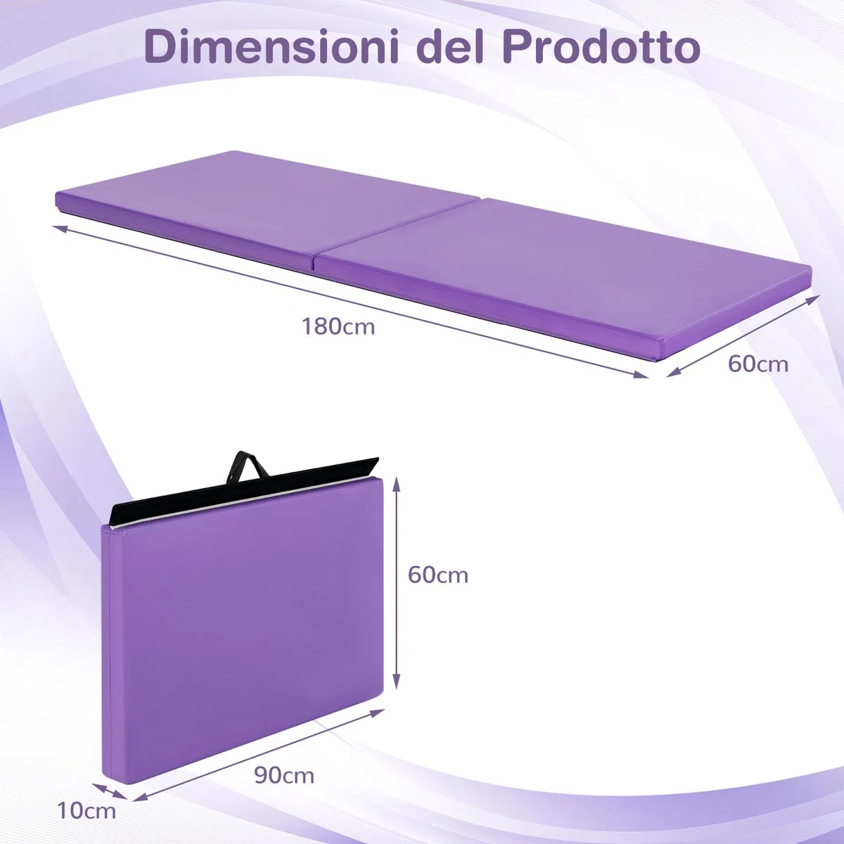 GYMAX Tappetino da Yoga/Fitness Materassino per Ginnastica, Spesso 5 cm, Manico Portatile e Pieghevole, 180 x 60 x 5 cm