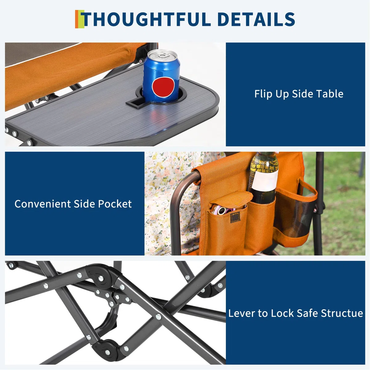 GarveeHome Sedia Regista Da Campeggio Pieghevole Per Adulti - Portatile e Robusta Fino a 180 kg Con Tavolino Laterale, Tasca Portaoggetti Portabicchieri Ideale Esterni, Spiaggia, Pesca, Picnic