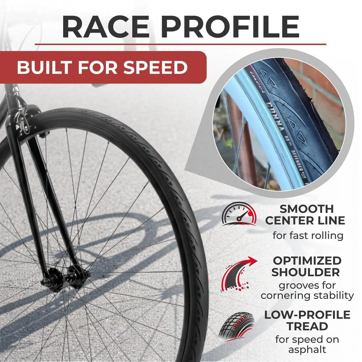 Fincci Kit 2 Copertoni CONNA 700x23c (23-622) – Pneumatici Pieghevoli Bici da Corsa e Allenamento – Carcassa 60 TPI – Peso 250g con Protezione Antiforatura 1mm – Ideali per Strada e Rulli – 28 Pollici