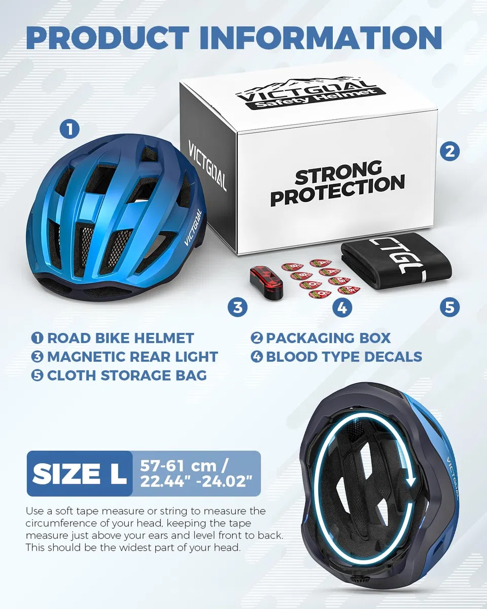 VICTGOAL Casco da bici da corsa uomo donna leggero casco da bicicletta uomo bici da corsa con fanale posteriore magnetico regolabile traspirante casco per adulti ciclismo