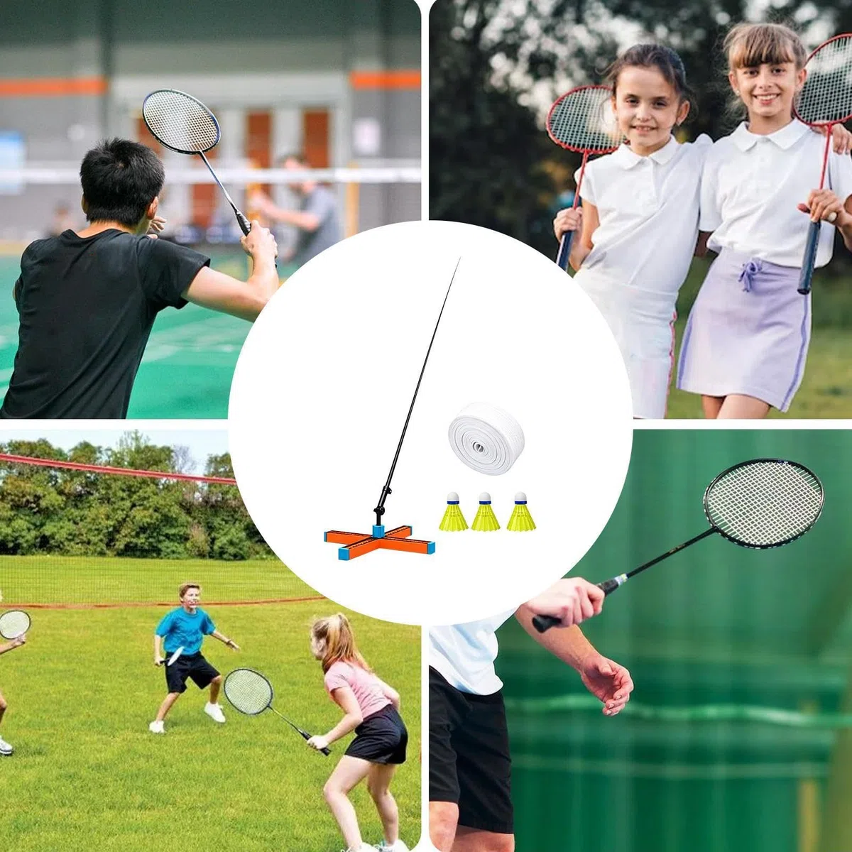 Attrezzo Da Allenamento Badminton Portatile Pieghevole Con Rimbalzo | Set Badminton Pratica Singola Per Uomini Donne Adulti Adolescenti Bambini Interno Esterno Casa