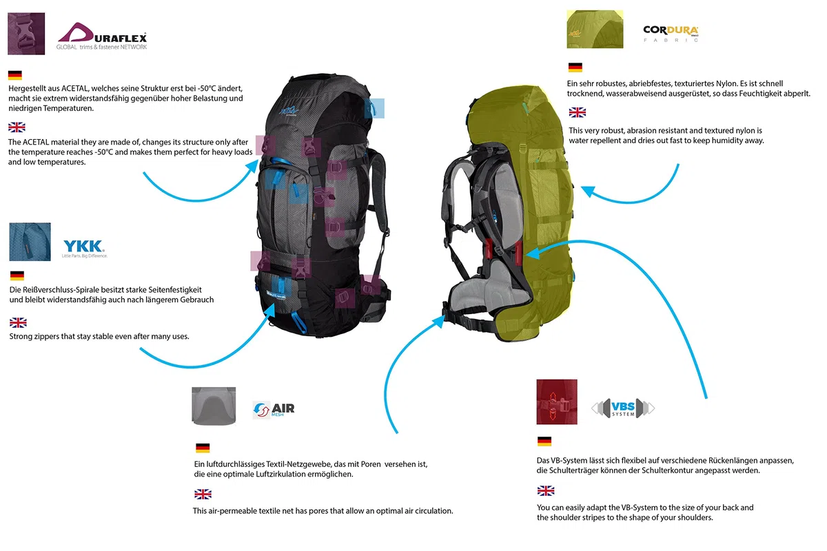 Zaino da Trekking – Tashev Mount 100l + 20l de Cordura Zaino con Copertura Antipioggia