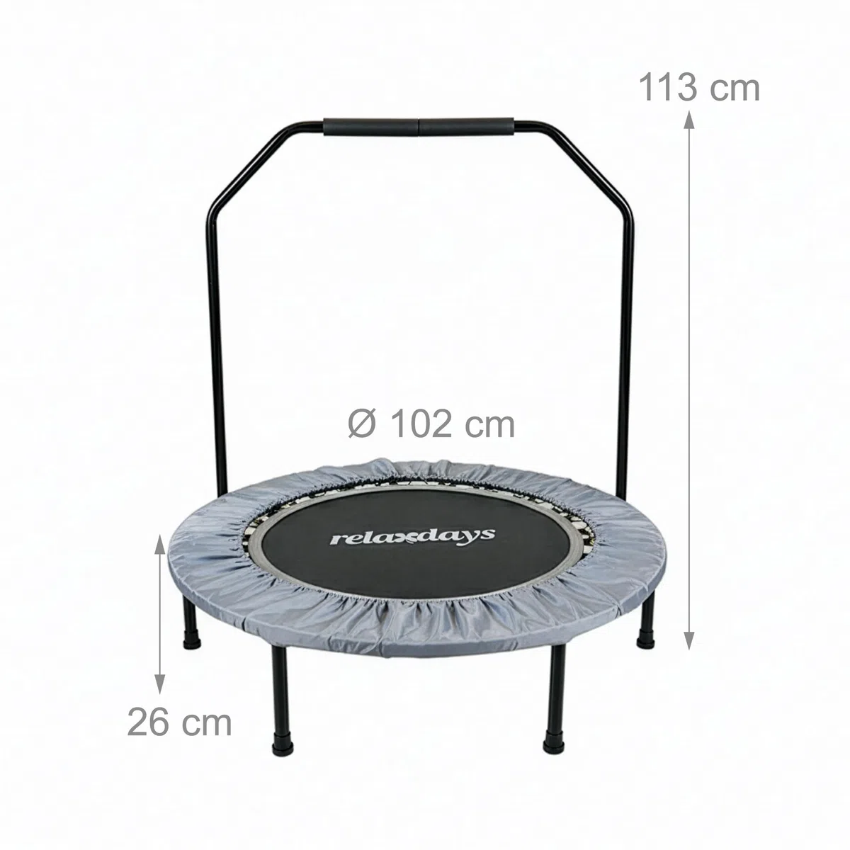 Relaxdays Minitrampolino con barra di sostegno Ø102 cm, pieghevole, fino a 120 kg, fitness indoor, colori vari