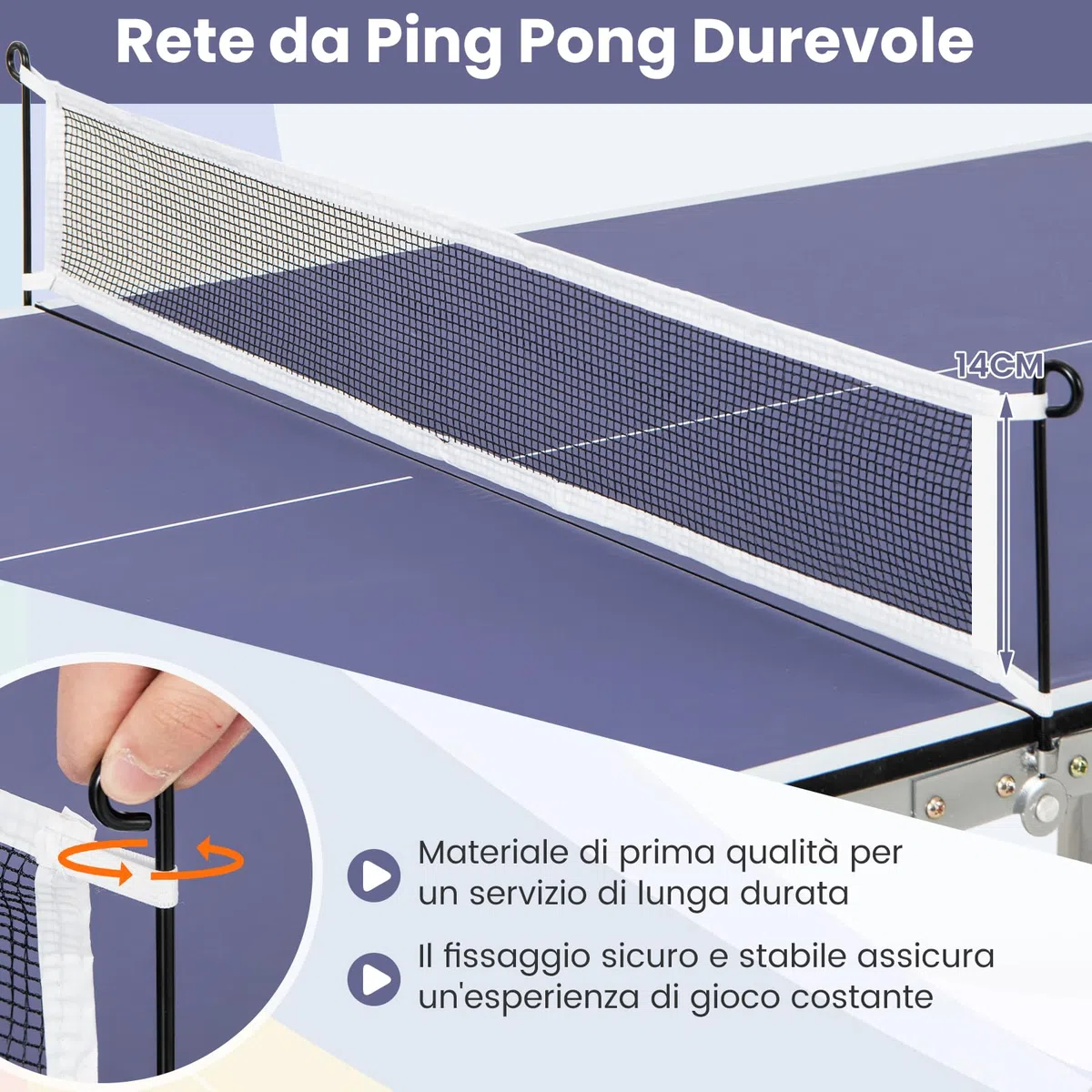 GYMAX Set Tavolo da Ping Pong Completo, Gioco da Ping Pong Pieghevole con Rete, 2 Racchette, 3 Palline, Maniglia Portatile, Tavolo da Ping Pong da Interni ed Esterni, Blu