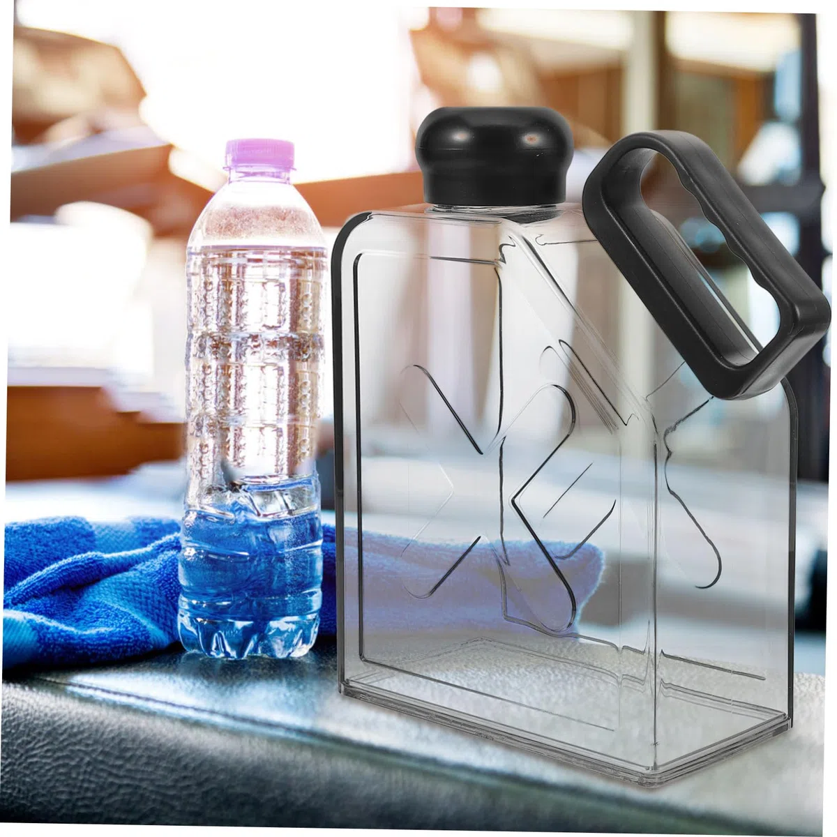 Hemobllo Borraccia sportiva portatile sport acquatici infrangibile bottiglia d'acqua Piatto bollitore per acqua piatta bollitore all'aperto plastica Black Riutilizzabile