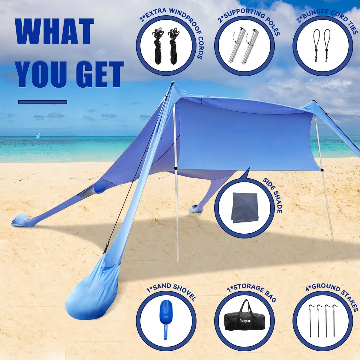 Tenda da spiaggia portatile tenda parasole spiaggia con protezione dai raggi ancoraggi per la sabbia e barre in alluminio per spiaggia cortile campeggio pesca e picnic