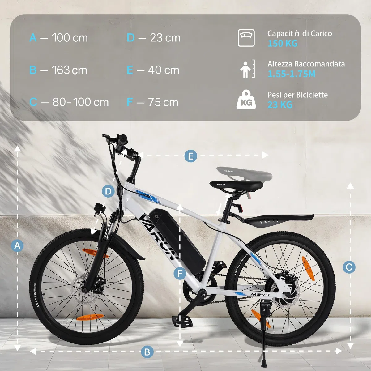 VARUN Bici Elettrica, 24''/26''/27.5'' Bicicletta Elettrica con Batteria Rimovibile 48V/36V, Fino a 100km, Motore 250W, Bici Elettrica Uomo/Donna con 21/1 Velocità, 4 Modalità Mountain Bike Elettrica