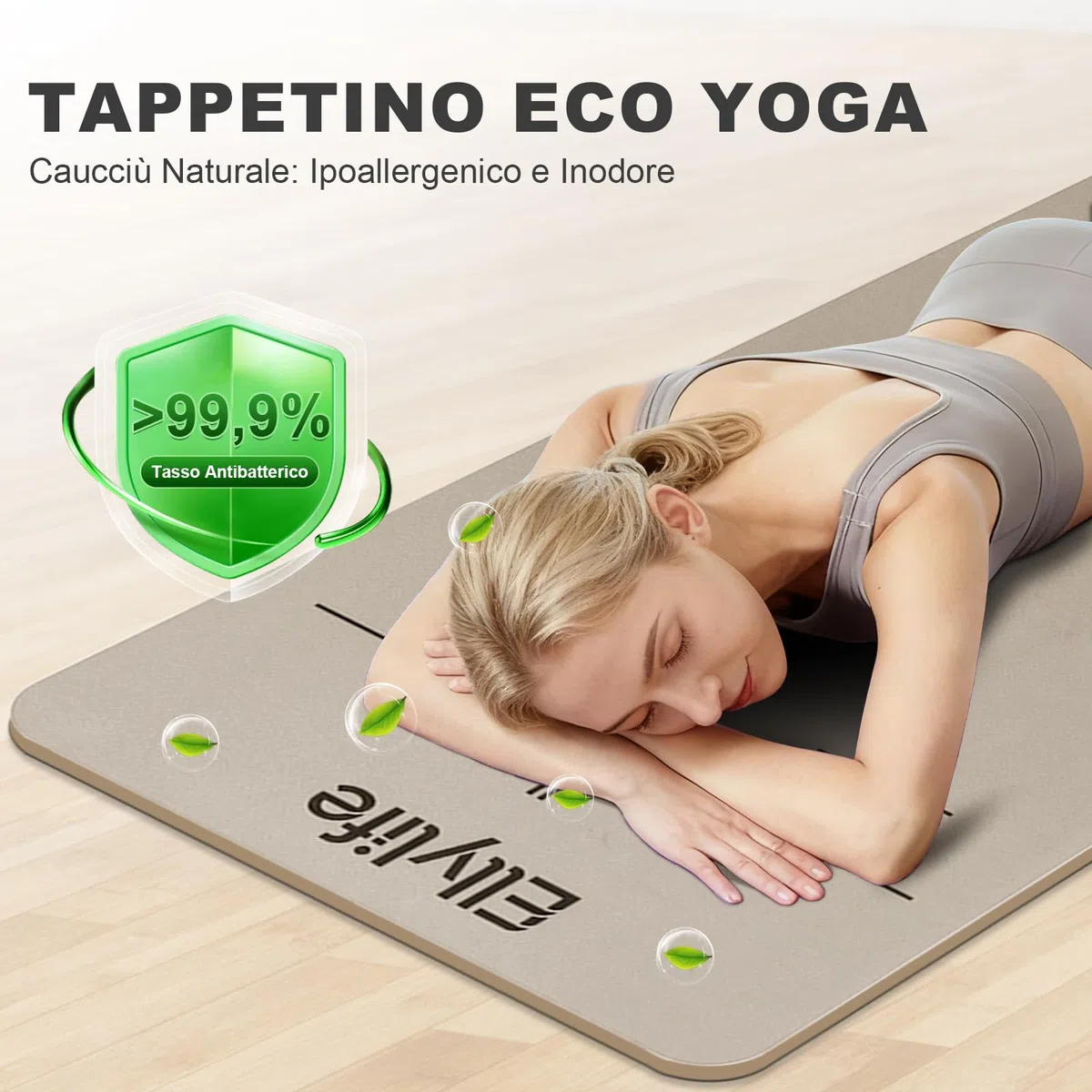 Tappetino Yoga Antiscivolo Spesso, con segni di allineamento del corpo, Gomma naturale + TPE ecologico o PU, Delicato sulla pelle, Forte presa, con Cinghia, per Yoga, Pilates e Fitness