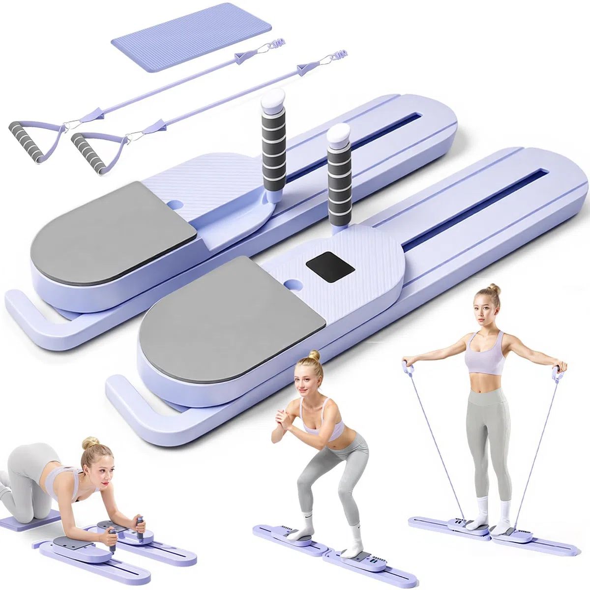 Tavola Reformer per Pilates con Fasce di Resistenza – Macchina Pilates Portatile, Allenamento Completo del Corpo per Casa, Rafforzamento del Core, Tonificazione dei Glutei e delle Gambe,