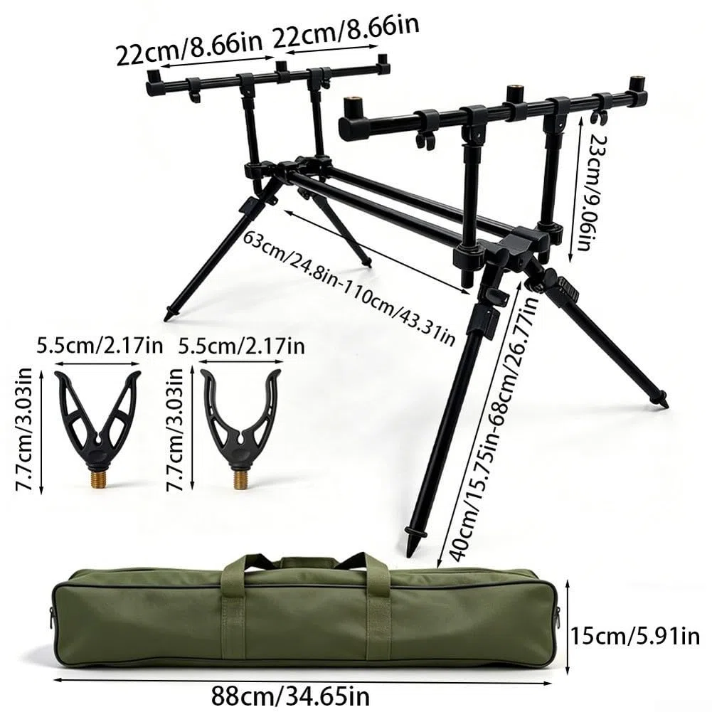 Regolabile Canna Da Pesca Stand 63-110cm Alluminio | Robusta lega di alluminio, tiene saldamente 3 canne, ideale per la pesca alla carpa, base treppiede stabile