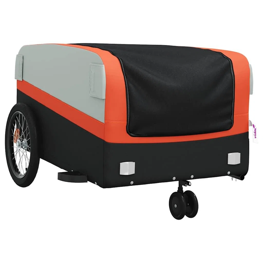 Rimorchio Bicicletta Nero e Verde in Ferro con Tessuto Oxford Portata, X 52.5x42, Timone e Bandiera di Sicurezza per Bagagli Shopping Outdoor