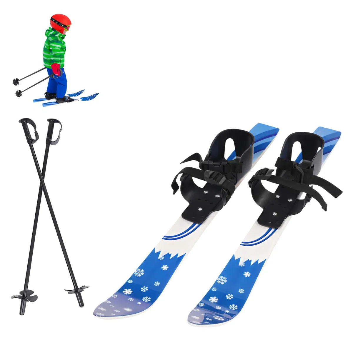 Set da sci per bambini, snowboard con 2 bastoni da sci, fissaggio bidirezionale, capacità di carico 50 kg, 2-8 anni Snowboard per principianti (blu)