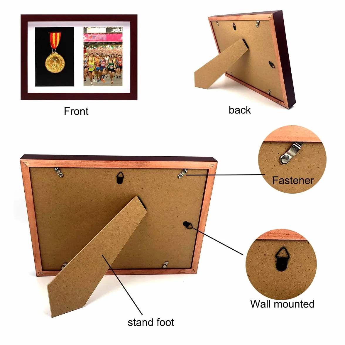 WANLIAN Espositore per medaglie, Cornice Profonda in Legno massello, Mostra medaglie e certificati, utilizzato per visualizzare Giochi Sportivi, maratone, medaglie, certificati e Foto
