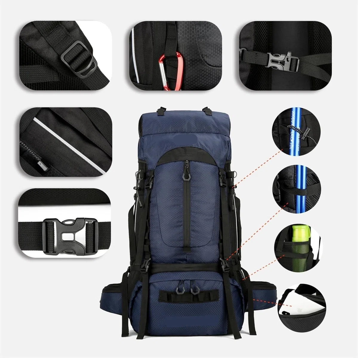 Zaino da Viaggio Sportivo Zaino da Trekking da 75 Litri, Leggero, per Sport all'Aria Aperta, Borsa da Viaggio per Campeggio E Tour per Alpinismo Arrampicata(Dark Blue)