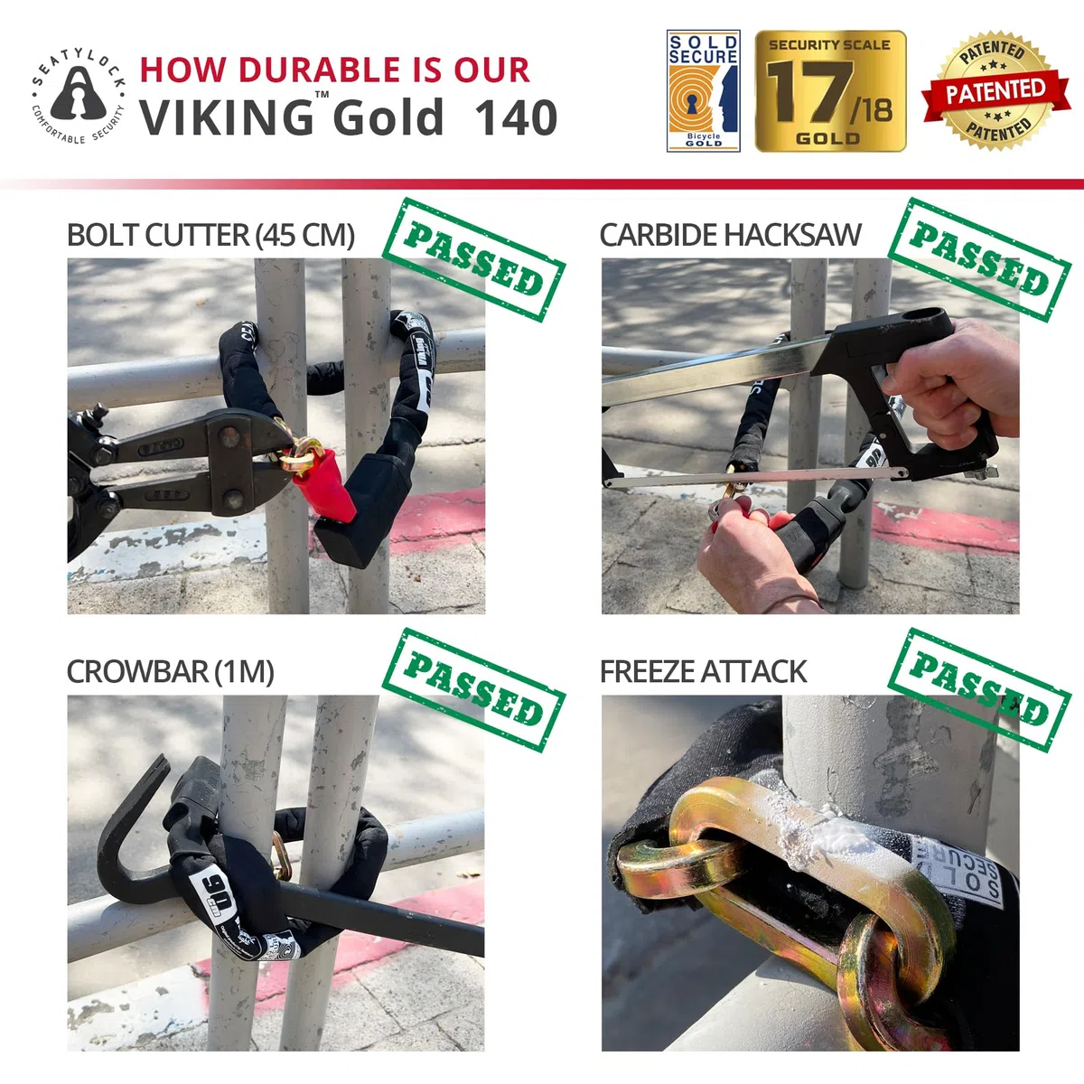 Seatylock Viking - Lucchetto a catena per bicicletta con chiave - Magnetico brevettato con classificazione Sold Secure - Resistente antifurto Heavy Duty - Lucchetto intelligente ultra sicuro per