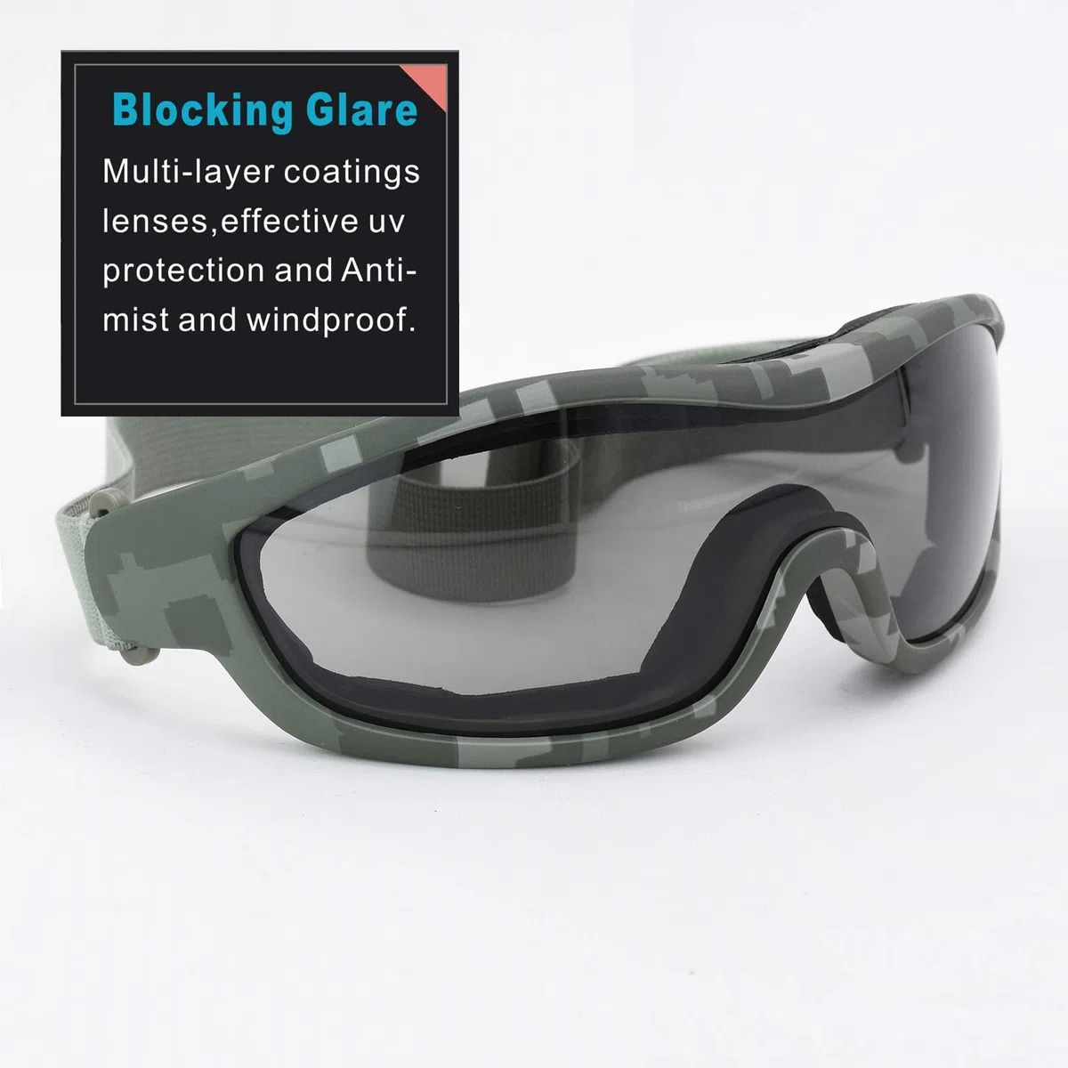 Viriber Occhiali da moto e bici, occhiali protettivi UV per esterni, antipolvere, occhiali da combattimento, occhiali militari, occhiali tattici per attività all'aperto (occhiali mimetici)