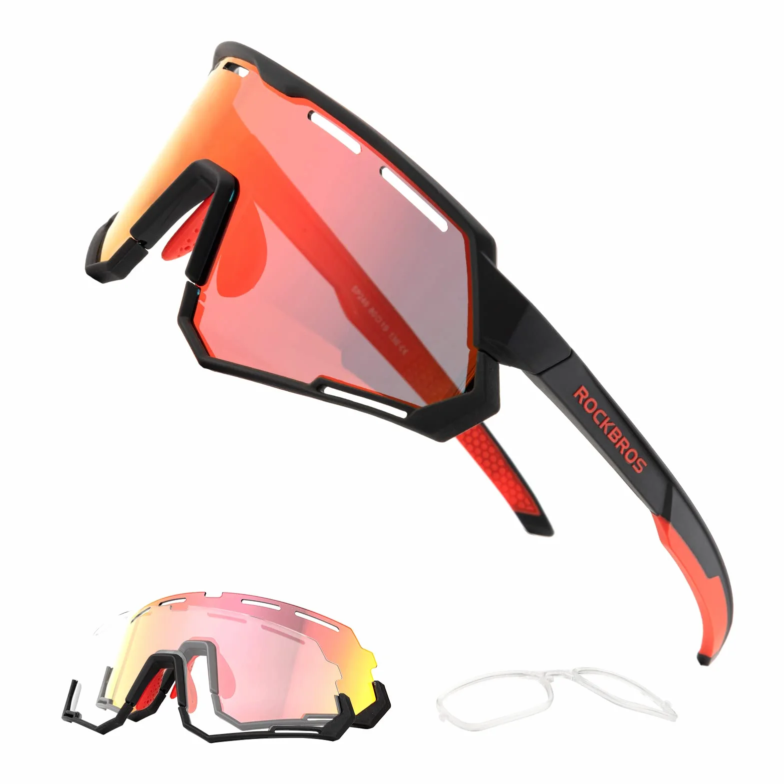 ROCKBROS Occhiali da Sole Ciclismo, Occhiali Sportivi Multifunzionali, Lenti Intercmbiabili Polarizzate & Fotocromatiche, Uomo Donna, Adatto per Bici, MTB, Corsa, Pesca