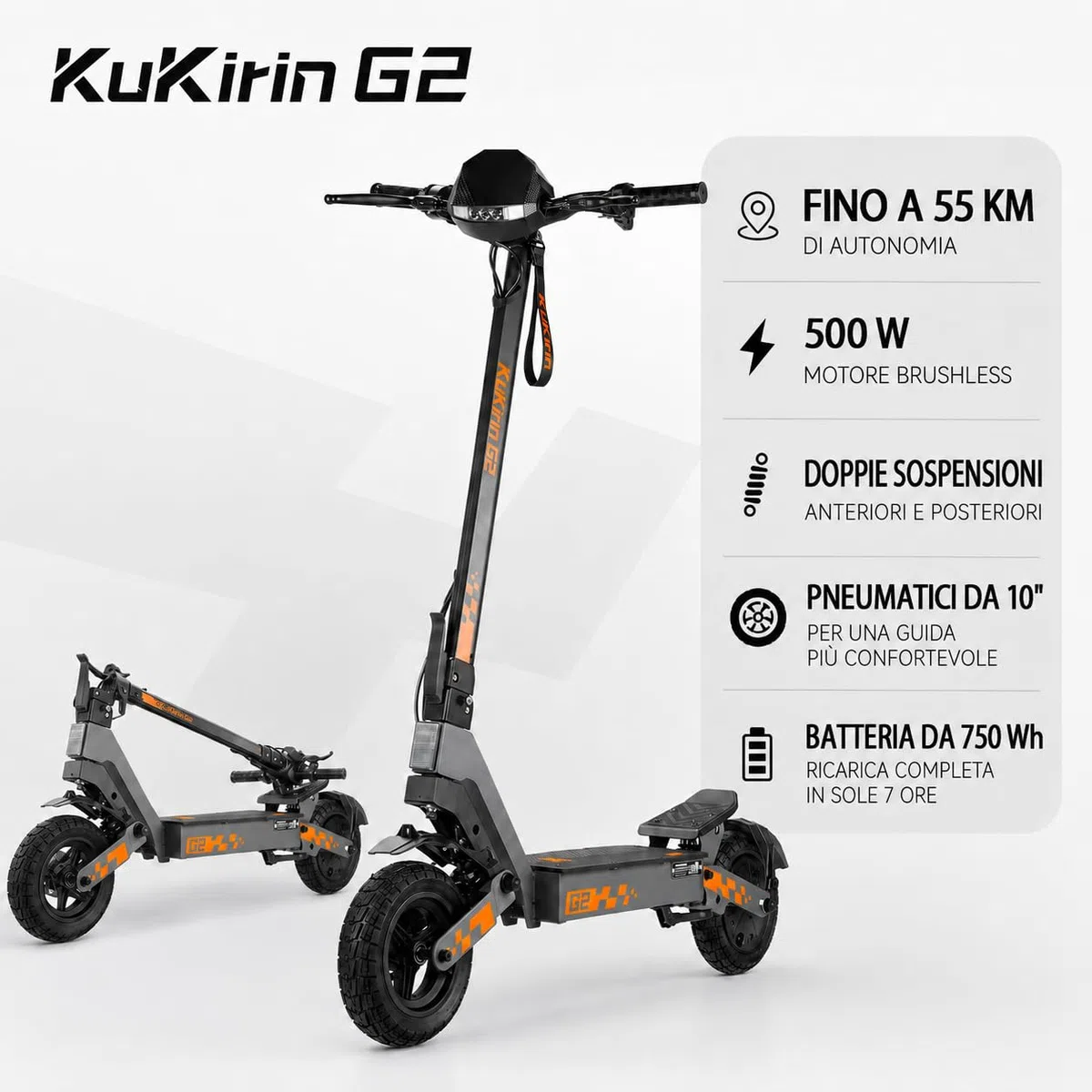 Kukirin G2 Monopattino Elettrico Adulto,Scooter Elettrico,Patinete Electrico,Autonomia di 55KM,Velocità Massima 25km/h,10"Pneumatici,Doppia Frenata,3 Modalità di Velocità,Capacità di Carico120KG