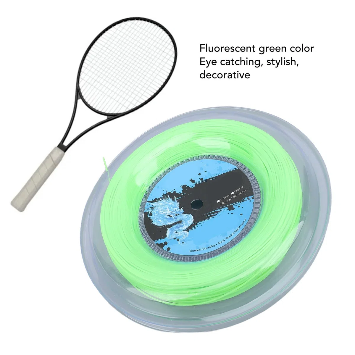 Fockety Corda da Tennis in Poliestere, Corda per Racchetta da Tennis su Bobina da 200 M per Allenamento Verde Fluorescente, Corda da Tennis in Poliestere Super Morbida Corda da Tennis