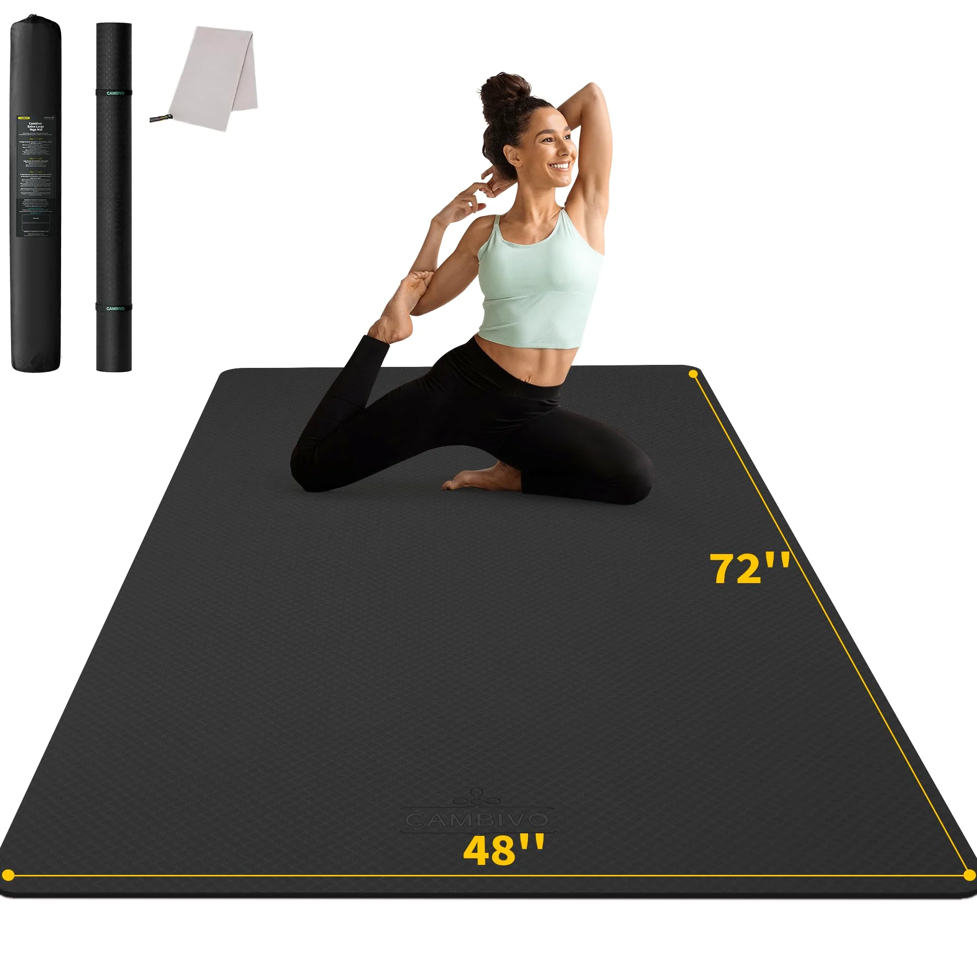 CAMBIVO Tappetino da yoga grande, grande 183 x 122 cm, TPE tappetino da palestra antiscivolo, tappetino da pavimento per fitness, pilates, esercizio
