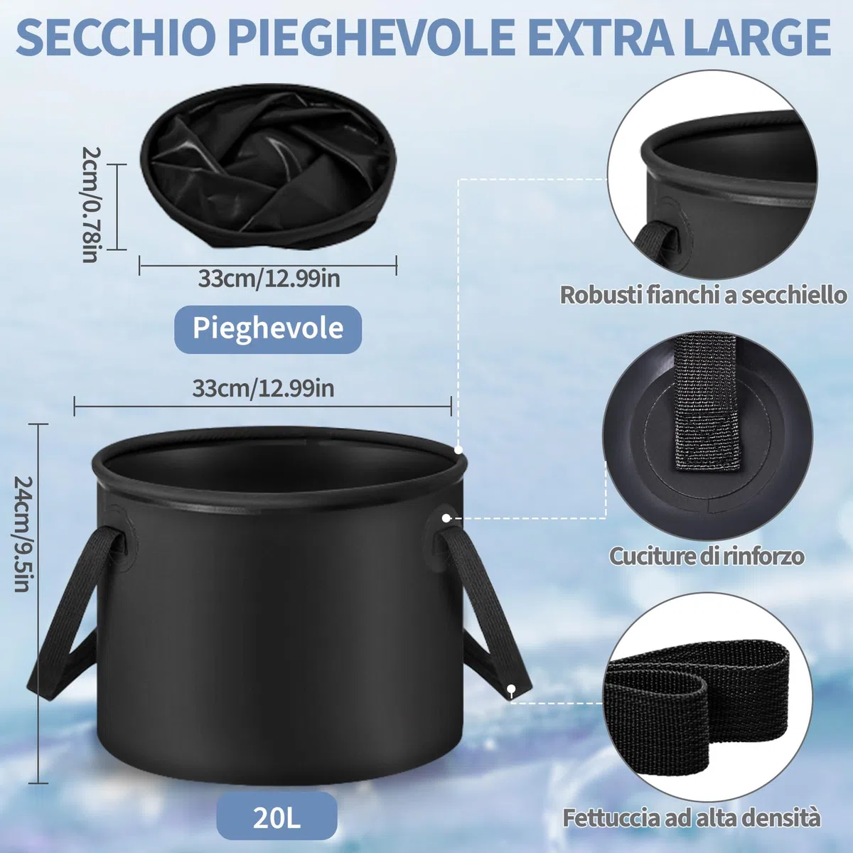 YOOHBERRYS Doccia Portatile, Doccia Campeggio Aggiornata con 20L Secchio Pieghevole Doccia Elettrica con Batteria da 6000 mAh, Doccia Filtrabile, Display Ddella Temperatura per Giardino, Campeggio