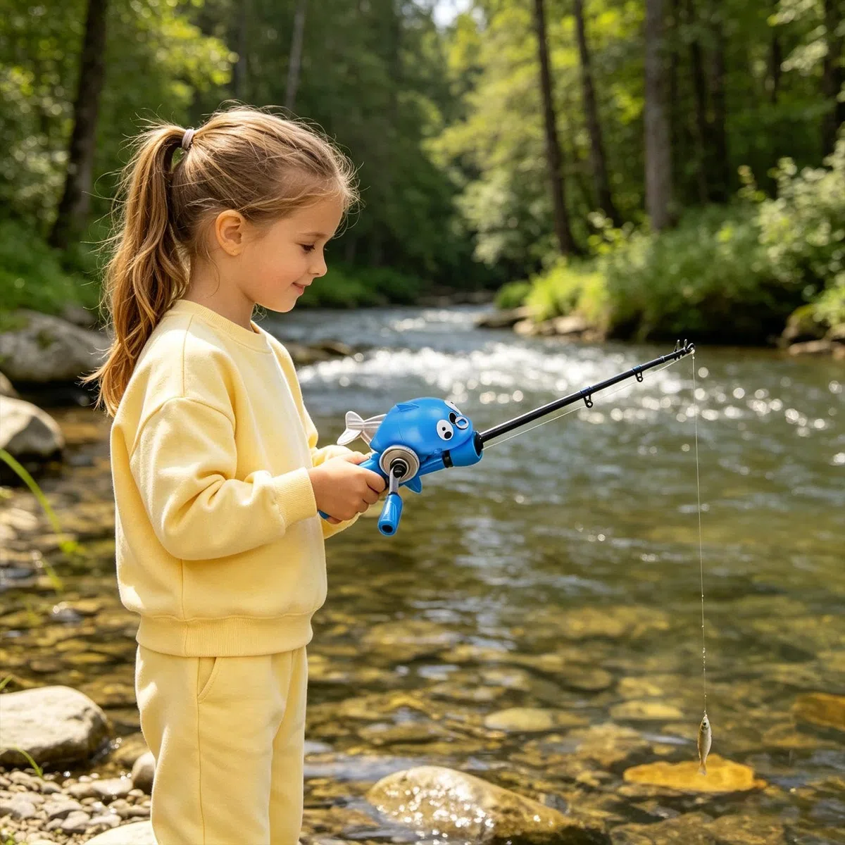 Canna da pesca per bambini, motivo canna da pesca telescopica, portatile, con mulinello e mulinello, adatta per fiumi, laghi, ruscelli, riserbatoi, bambini, adolescenti e ragazze