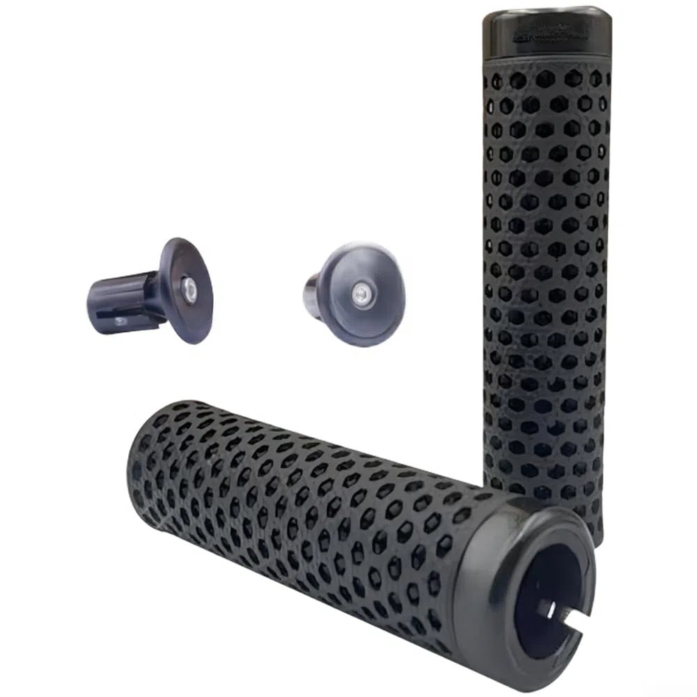 Manopole per manubrio di mountain bike, stampate in 3D, ergonomiche, assorbenti, traspiranti, design a rete, per manubri da 22,2 mm, con anelli di bloccaggio in lega di alluminio, colore