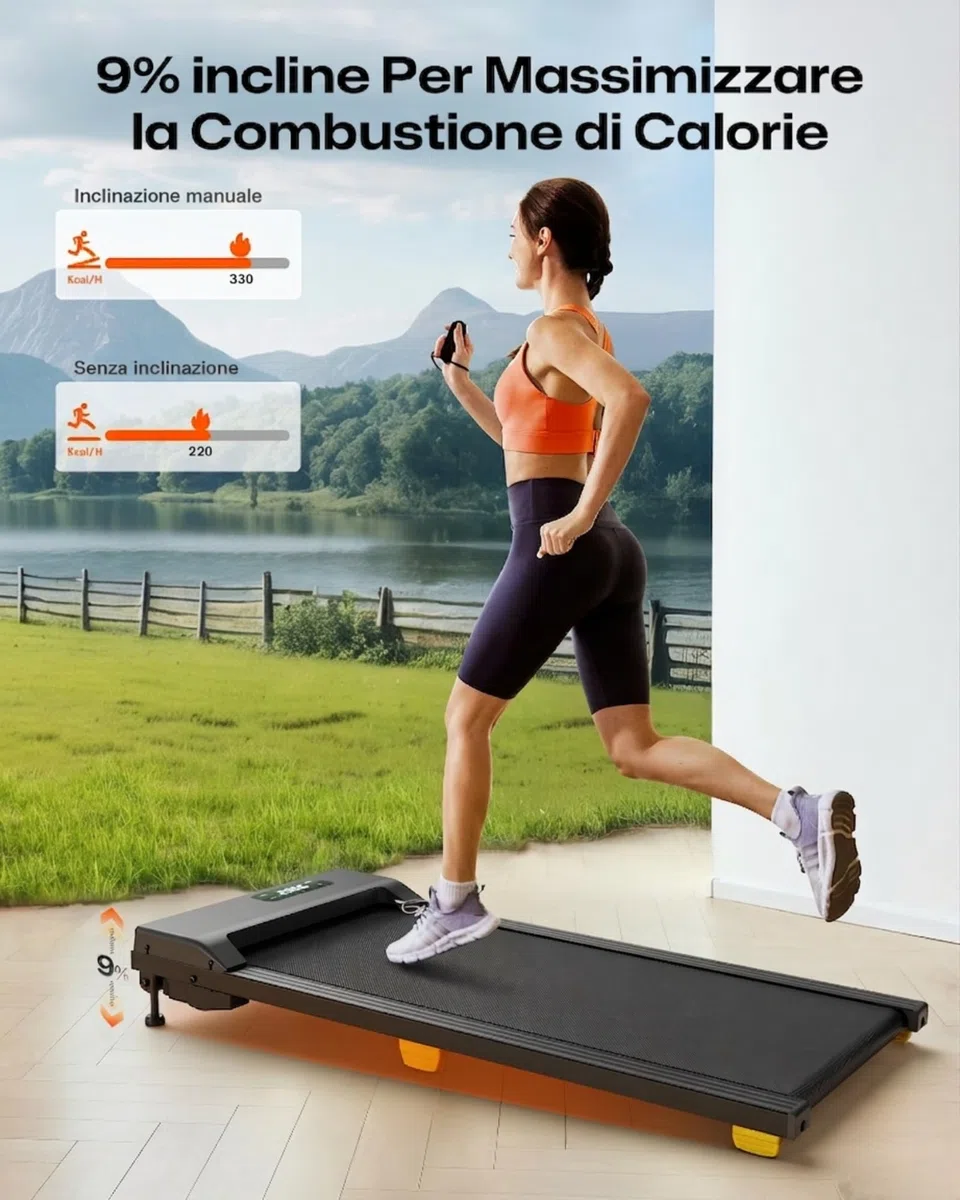 UREVO Tapis Roulant Elettrico con Inclinazione 9%, Walking Pad Sotto Scrivania Silenzioso 2.5HP, Display LED e Telecomando, Mini Tappeto da Corsa Salvaspazio con Telecomando per Casa e Ufficio