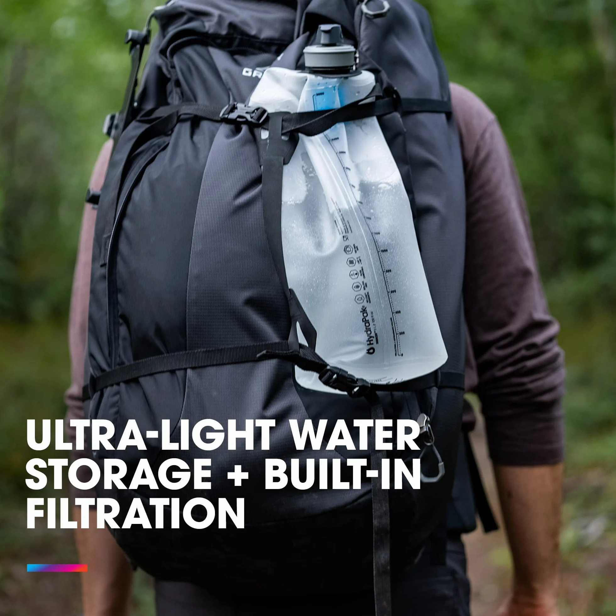 HydraPak Seeker - Contenitore d'Acqua Pieghevole (3 Litri + Kit Filtro) - Senza BPA e PVC, Sacca per Reservoir da Campeggio.